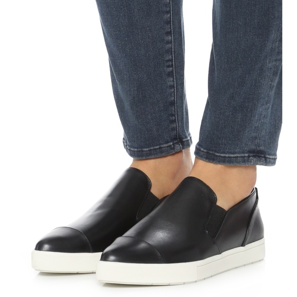 vince black leather slip on sneakers